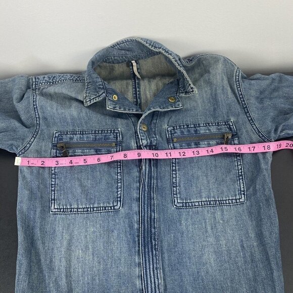 Free People Womens Denim Jumpsuit Size 27 Boiler Suit Blue Long Sleeve Cotton - Picture 8 of 12